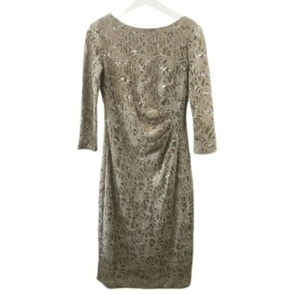 Eliza J Womens Taupe Sequin Floral Lace Ruched Sheath Cocktail Dress Size 6